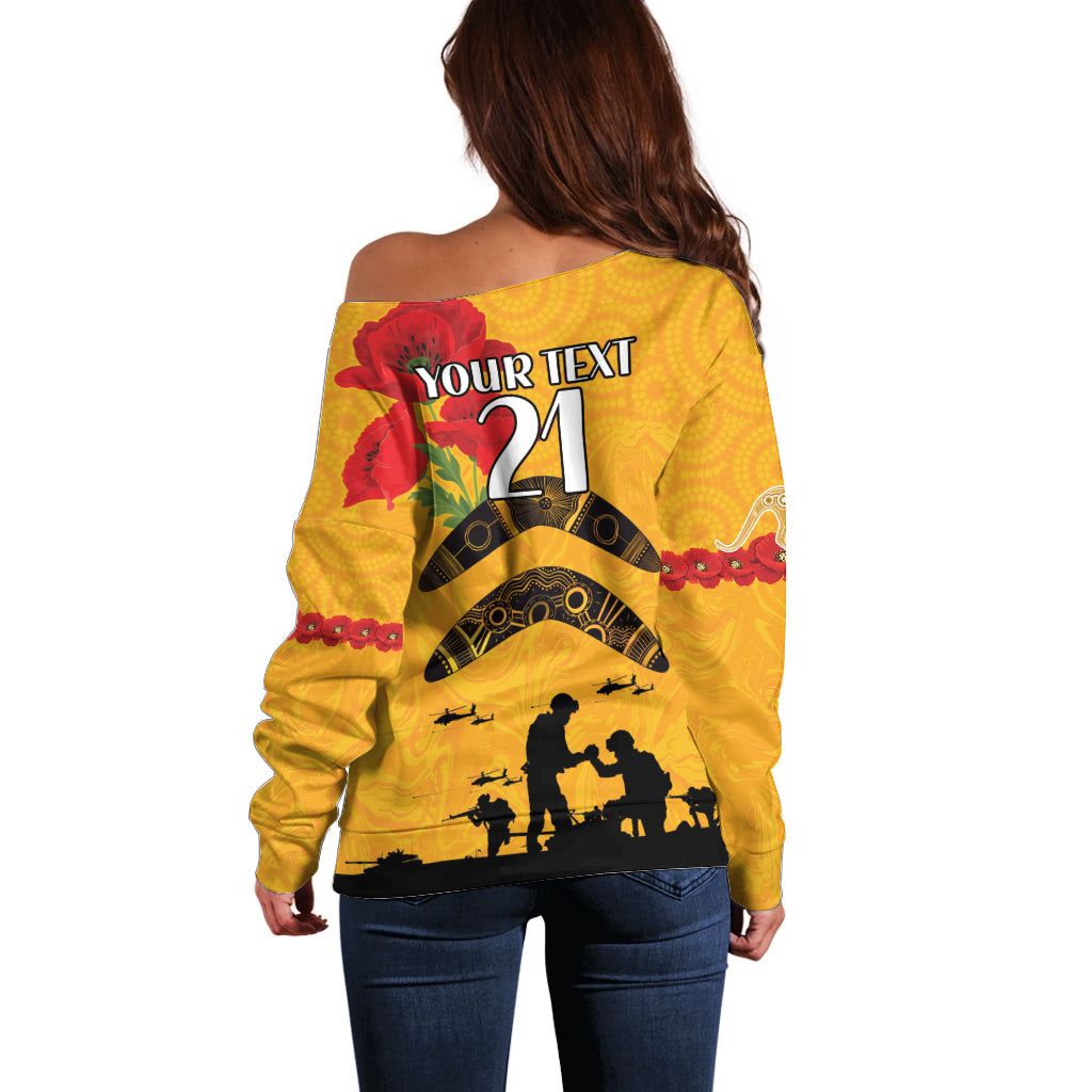 Australia Matildas Soccer ANZAC Custom Off Shoulder Sweater Gallipoli Soldier With Aboriginal Dots Art