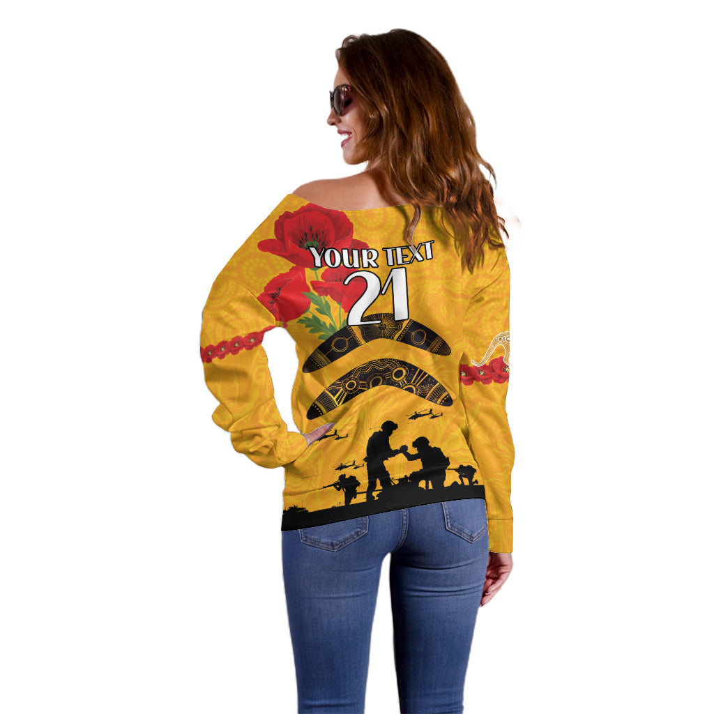 Australia Matildas Soccer ANZAC Custom Off Shoulder Sweater Gallipoli Soldier With Aboriginal Dots Art