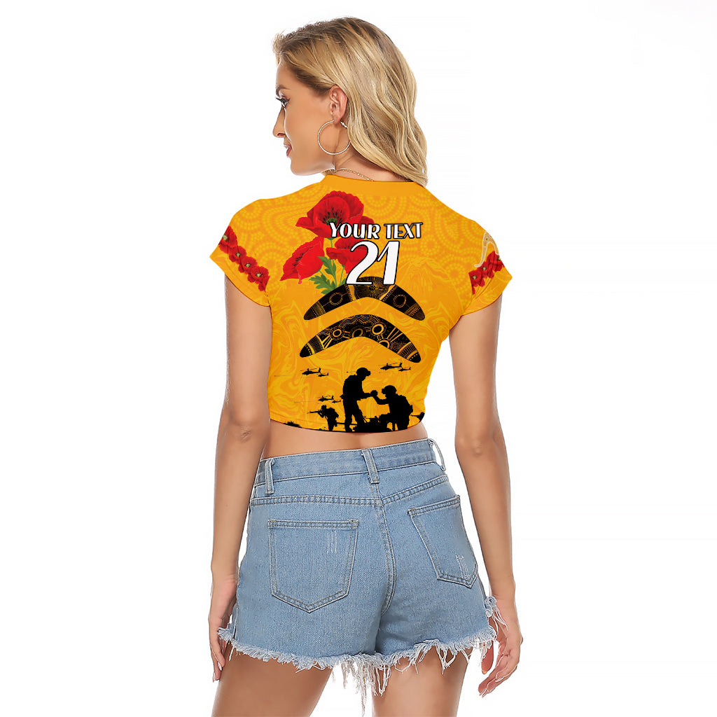 Australia Matildas Soccer ANZAC Custom Raglan Cropped T Shirt Gallipoli Soldier With Aboriginal Dots Art