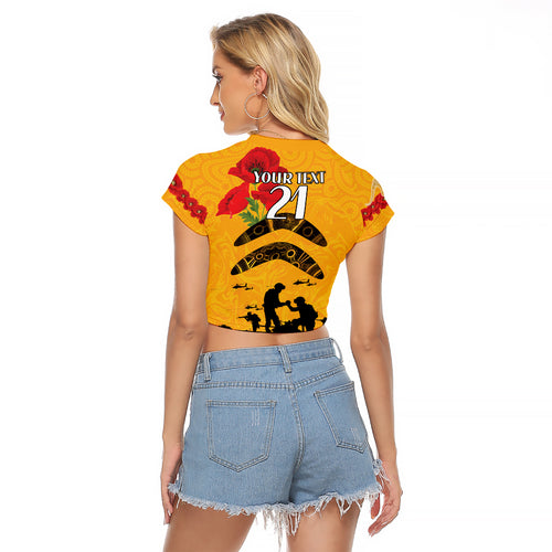 Australia Matildas Soccer ANZAC Custom Raglan Cropped T Shirt Gallipoli Soldier With Aboriginal Dots Art
