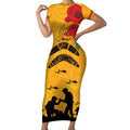 Australia Matildas Soccer ANZAC Custom Short Sleeve Bodycon Dress Gallipoli Soldier With Aboriginal Dots Art