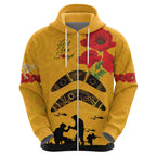 Australia Matildas Soccer ANZAC Custom Zip Hoodie Gallipoli Soldier With Aboriginal Dots Art