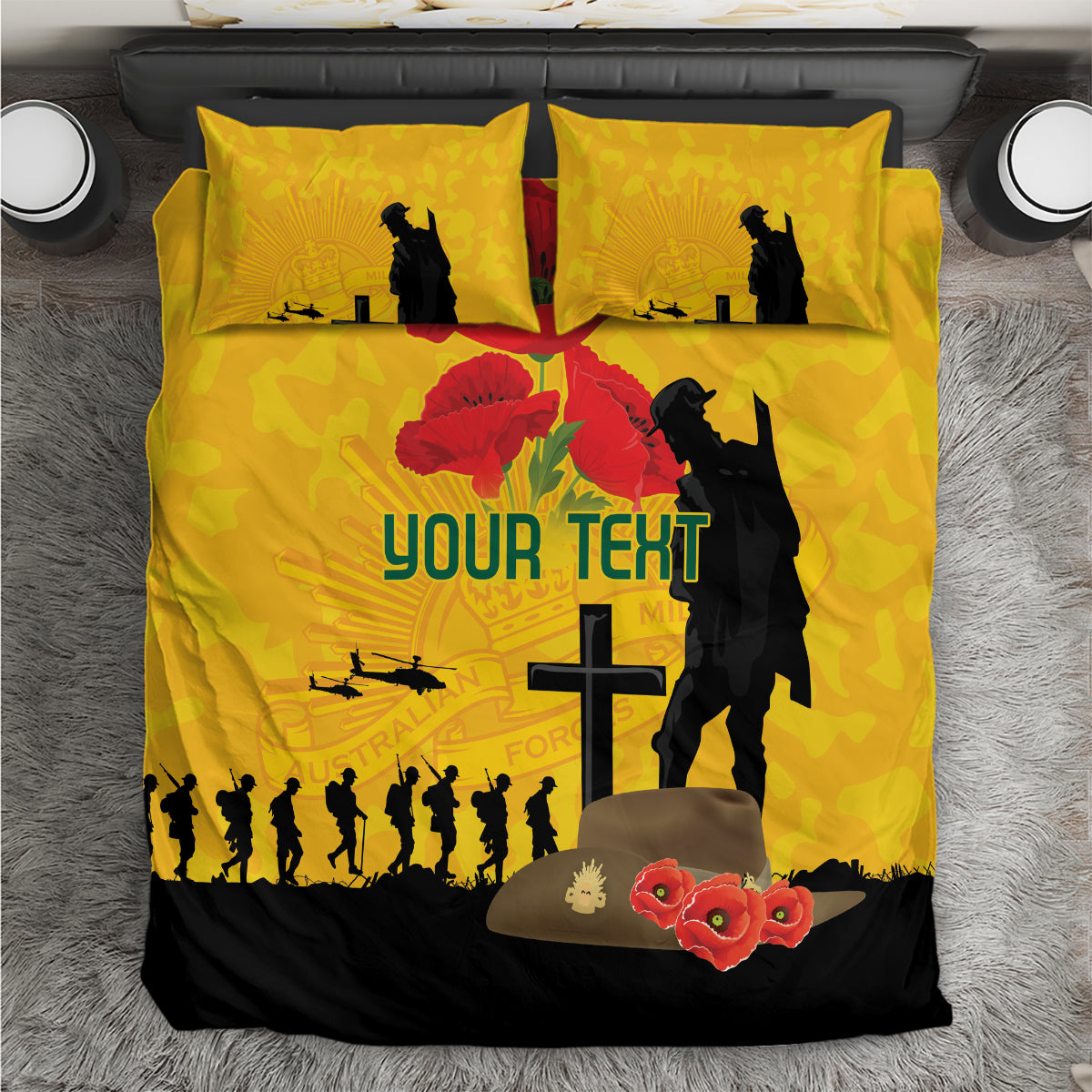 Australia Socceroos Soccer ANZAC Custom Bedding Set Gallipoli Soldier With Camouflage Art