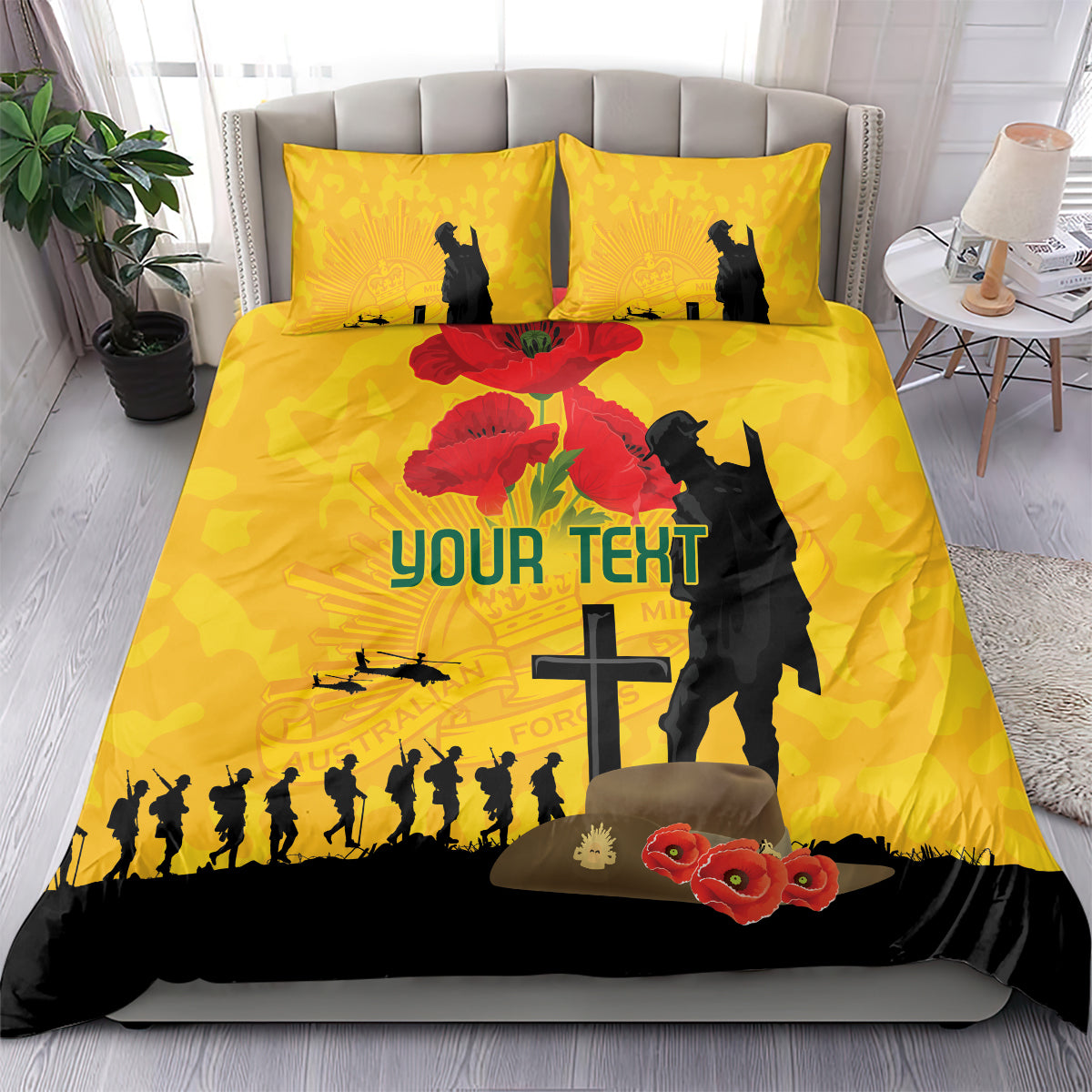 Australia Socceroos Soccer ANZAC Custom Bedding Set Gallipoli Soldier With Camouflage Art