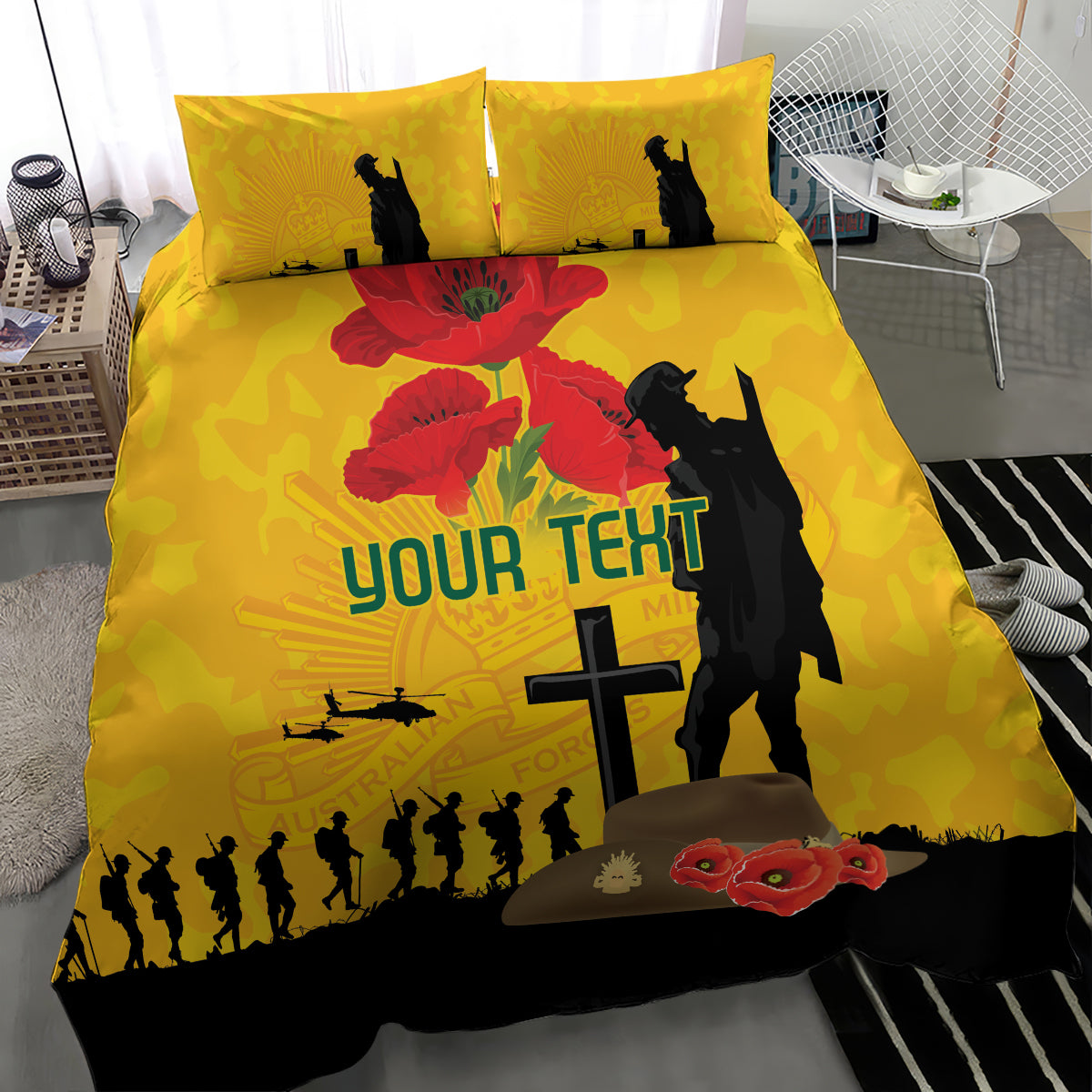 Australia Socceroos Soccer ANZAC Custom Bedding Set Gallipoli Soldier With Camouflage Art