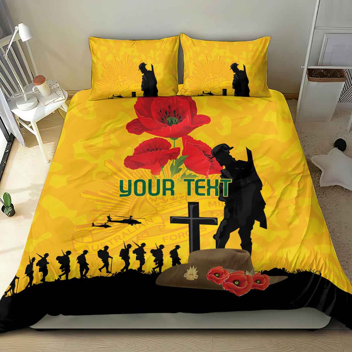 Australia Socceroos Soccer ANZAC Custom Bedding Set Gallipoli Soldier With Camouflage Art