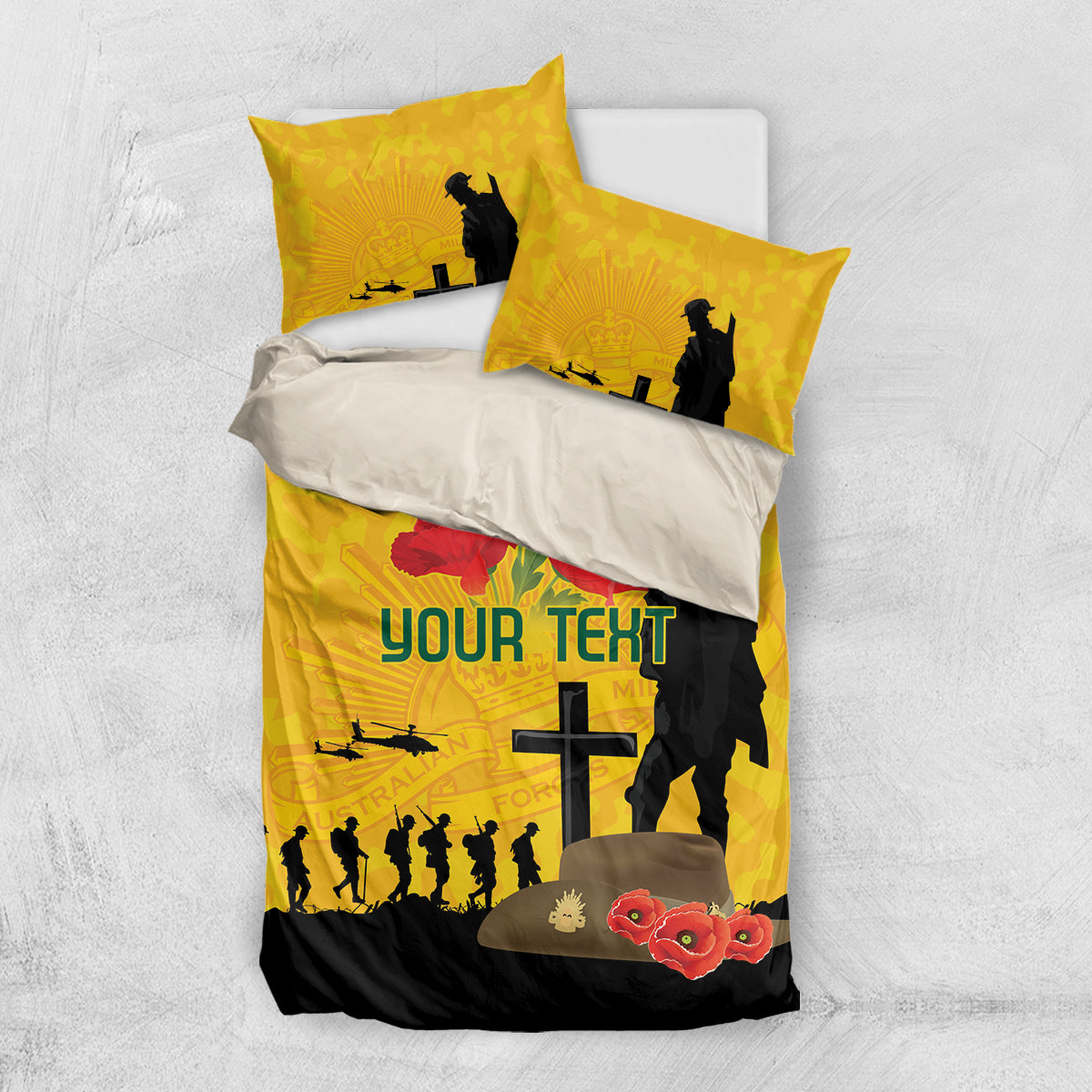 Australia Socceroos Soccer ANZAC Custom Bedding Set Gallipoli Soldier With Camouflage Art