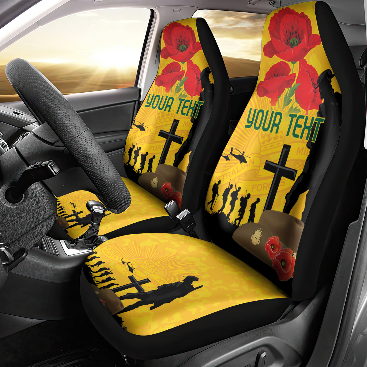 Australia Socceroos Soccer ANZAC Custom Car Seat Cover Gallipoli Soldier With Camouflage Art