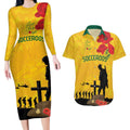 Australia Socceroos Soccer ANZAC Custom Couples Matching Long Sleeve Bodycon Dress and Hawaiian Shirt Gallipoli Soldier With Camouflage Art