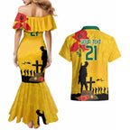 Australia Socceroos Soccer ANZAC Custom Couples Matching Mermaid Dress and Hawaiian Shirt Gallipoli Soldier With Camouflage Art
