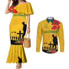 Australia Socceroos Soccer ANZAC Custom Couples Matching Mermaid Dress and Long Sleeve Button Shirt Gallipoli Soldier With Camouflage Art