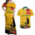 Australia Socceroos Soccer ANZAC Custom Couples Matching Off Shoulder Maxi Dress and Hawaiian Shirt Gallipoli Soldier With Camouflage Art