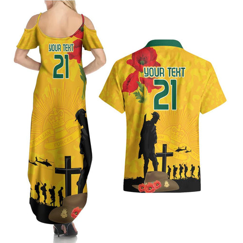 Australia Socceroos Soccer ANZAC Custom Couples Matching Summer Maxi Dress and Hawaiian Shirt Gallipoli Soldier With Camouflage Art