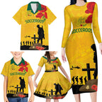 Australia Socceroos Soccer ANZAC Custom Family Matching Long Sleeve Bodycon Dress and Hawaiian Shirt Gallipoli Soldier With Camouflage Art