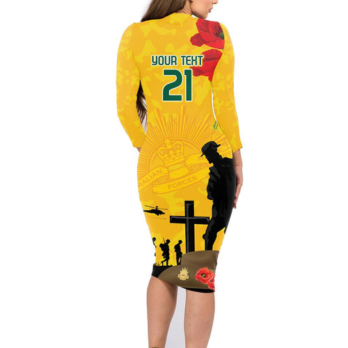 Australia Socceroos Soccer ANZAC Custom Family Matching Long Sleeve Bodycon Dress and Hawaiian Shirt Gallipoli Soldier With Camouflage Art