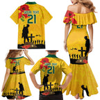 Australia Socceroos Soccer ANZAC Custom Family Matching Mermaid Dress and Hawaiian Shirt Gallipoli Soldier With Camouflage Art