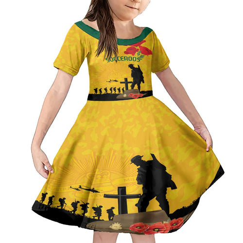 Australia Socceroos Soccer ANZAC Custom Family Matching Off Shoulder Maxi Dress and Hawaiian Shirt Gallipoli Soldier With Camouflage Art