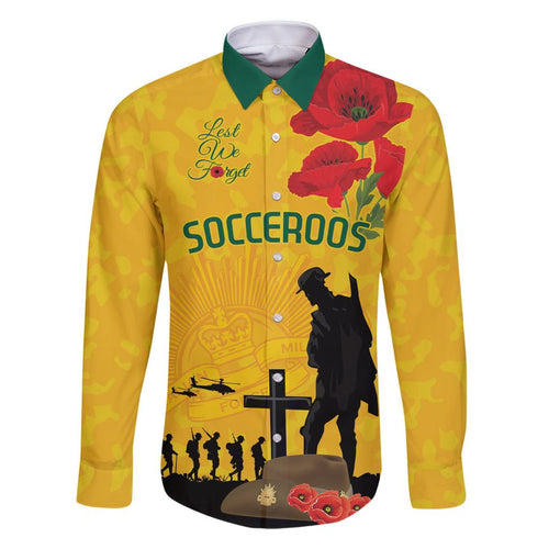Australia Socceroos Soccer ANZAC Custom Family Matching Off Shoulder Maxi Dress and Hawaiian Shirt Gallipoli Soldier With Camouflage Art