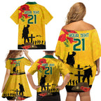 Australia Socceroos Soccer ANZAC Custom Family Matching Off Shoulder Short Dress and Hawaiian Shirt Gallipoli Soldier With Camouflage Art
