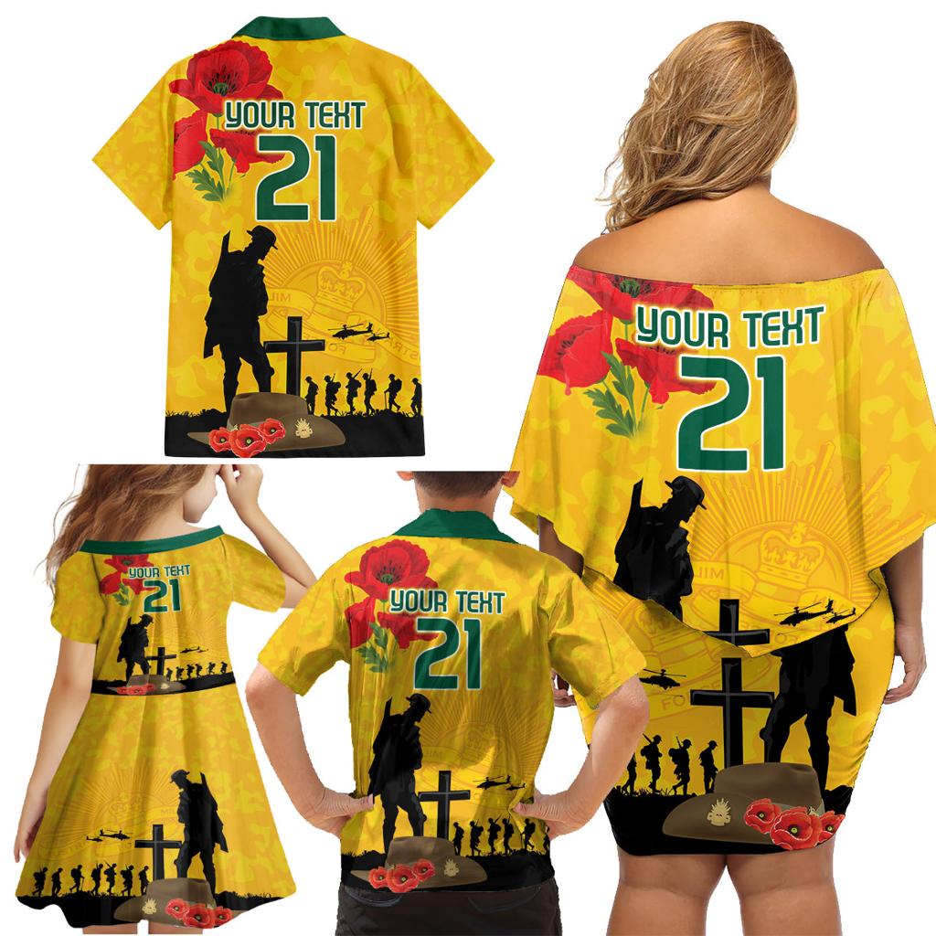 Australia Socceroos Soccer ANZAC Custom Family Matching Off Shoulder Short Dress and Hawaiian Shirt Gallipoli Soldier With Camouflage Art
