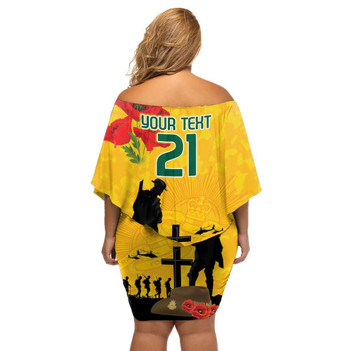 Australia Socceroos Soccer ANZAC Custom Family Matching Off Shoulder Short Dress and Hawaiian Shirt Gallipoli Soldier With Camouflage Art