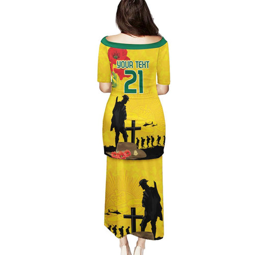 Australia Socceroos Soccer ANZAC Custom Family Matching Puletasi and Hawaiian Shirt Gallipoli Soldier With Camouflage Art