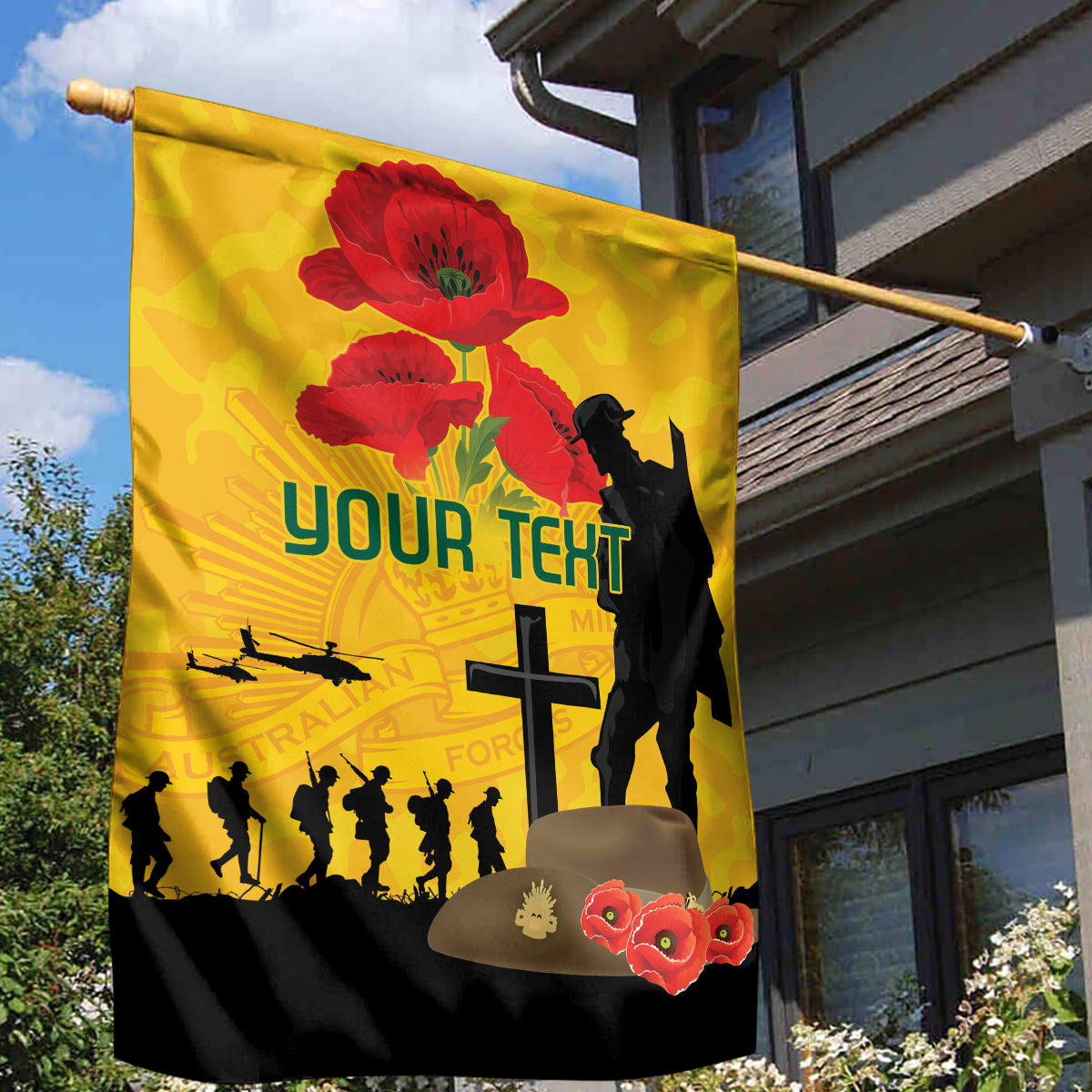 Australia Socceroos Soccer ANZAC Custom Garden Flag Gallipoli Soldier With Camouflage Art