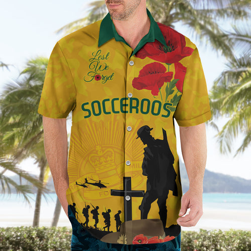 Australia Socceroos Soccer ANZAC Custom Hawaiian Shirt Gallipoli Soldier With Camouflage Art