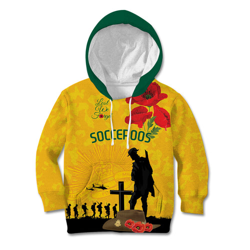 Australia Socceroos Soccer ANZAC Custom Kid Hoodie Gallipoli Soldier With Camouflage Art