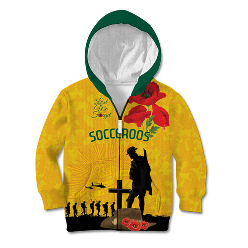 Australia Socceroos Soccer ANZAC Custom Kid Hoodie Gallipoli Soldier With Camouflage Art
