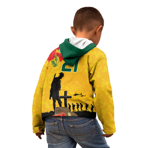 Australia Socceroos Soccer ANZAC Custom Kid Hoodie Gallipoli Soldier With Camouflage Art