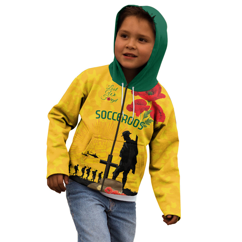 Australia Socceroos Soccer ANZAC Custom Kid Hoodie Gallipoli Soldier With Camouflage Art