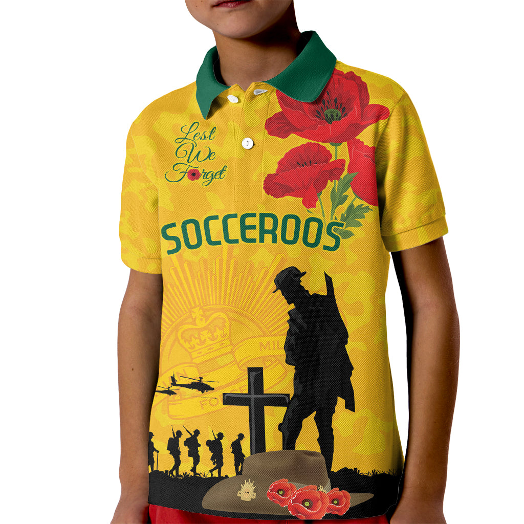 Australia Socceroos Soccer ANZAC Custom Kid Polo Shirt Gallipoli Soldier With Camouflage Art