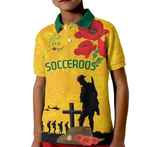Australia Socceroos Soccer ANZAC Custom Kid Polo Shirt Gallipoli Soldier With Camouflage Art