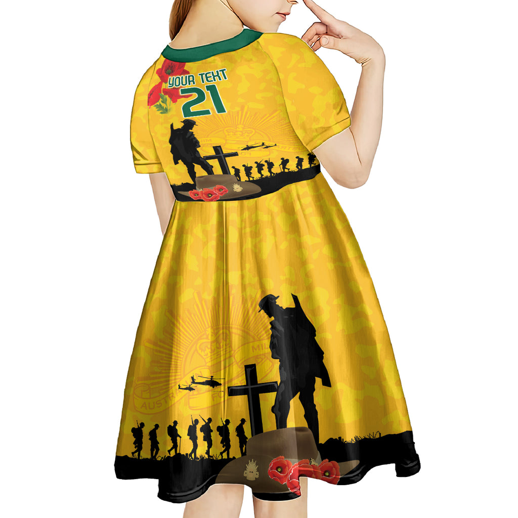 Australia Socceroos Soccer ANZAC Custom Kid Short Sleeve Dress Gallipoli Soldier With Camouflage Art