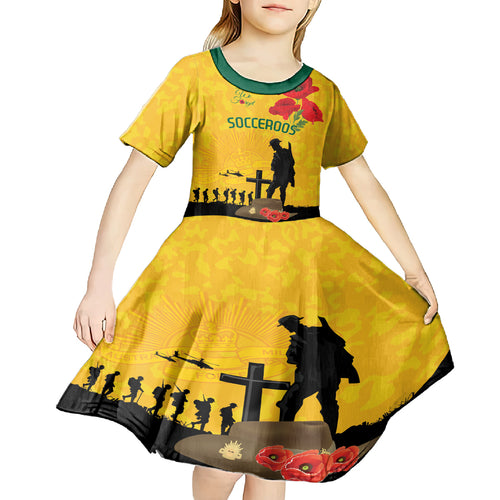 Australia Socceroos Soccer ANZAC Custom Kid Short Sleeve Dress Gallipoli Soldier With Camouflage Art