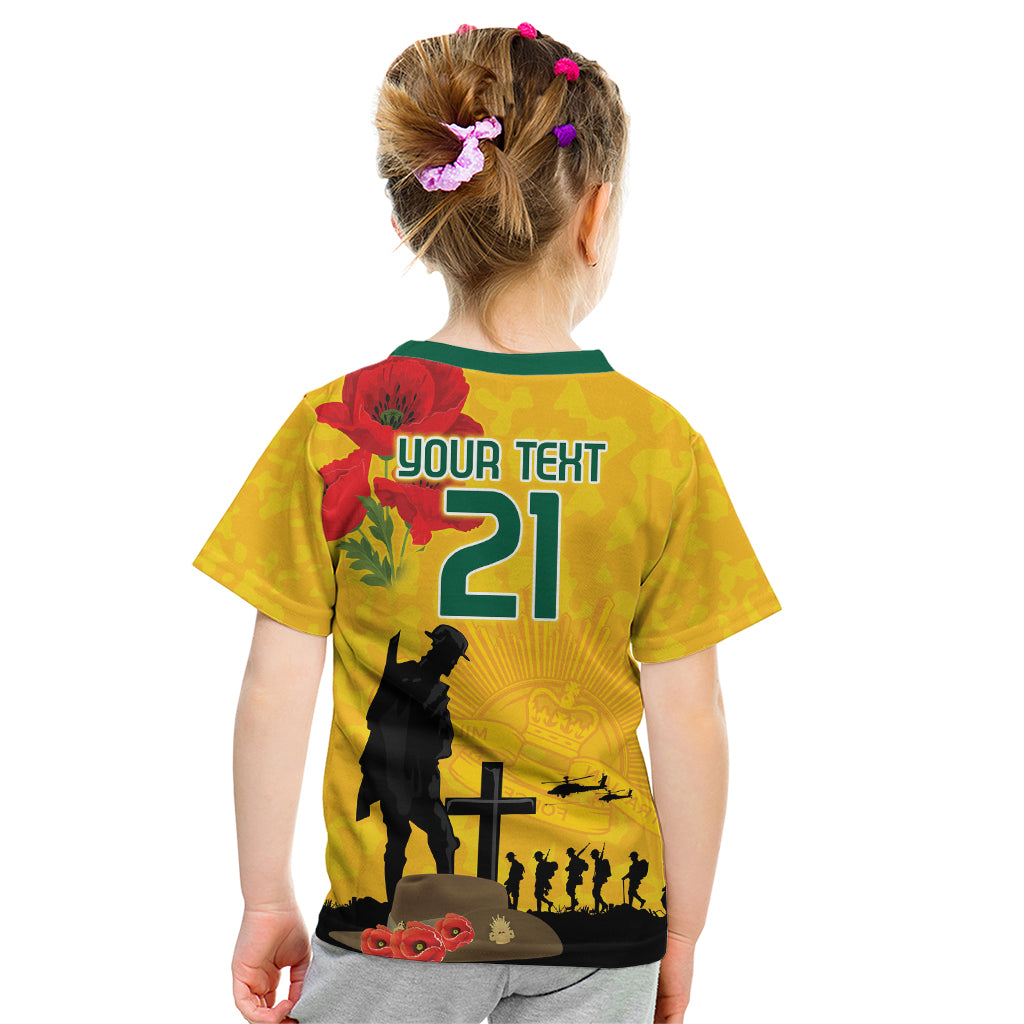 Australia Socceroos Soccer ANZAC Custom Kid T Shirt Gallipoli Soldier With Camouflage Art