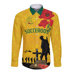 Australia Socceroos Soccer ANZAC Custom Long Sleeve Button Shirt Gallipoli Soldier With Camouflage Art