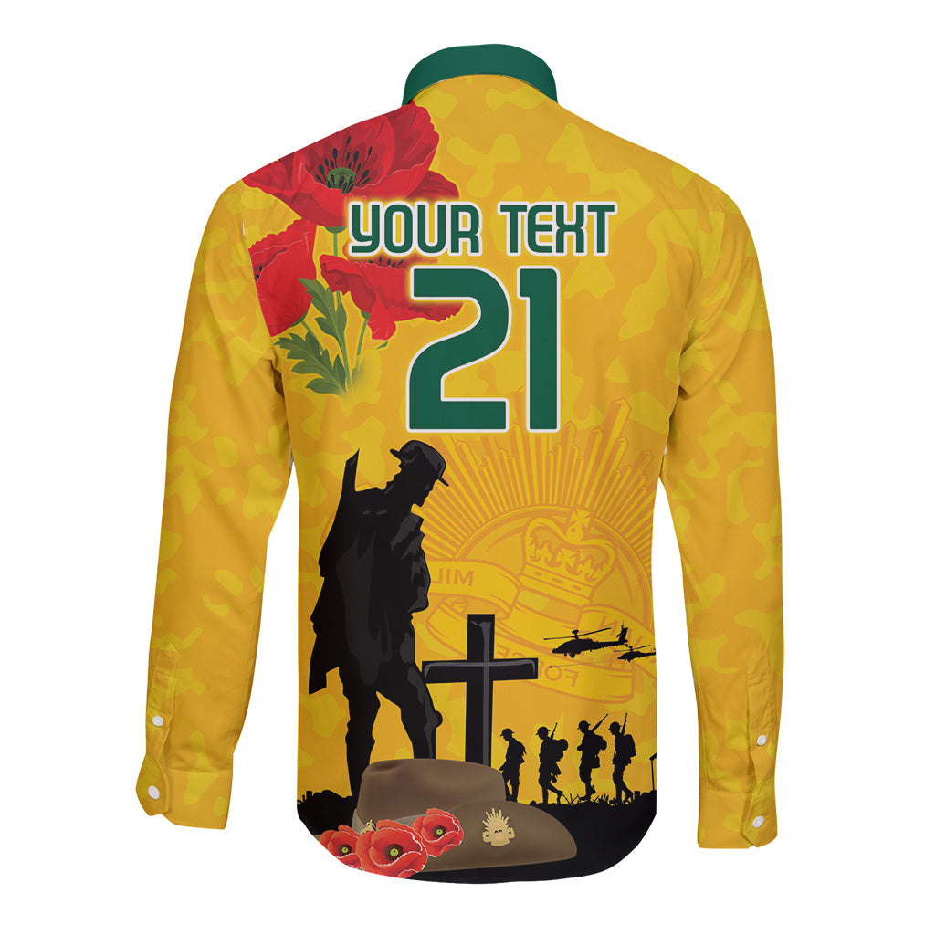 Australia Socceroos Soccer ANZAC Custom Long Sleeve Button Shirt Gallipoli Soldier With Camouflage Art