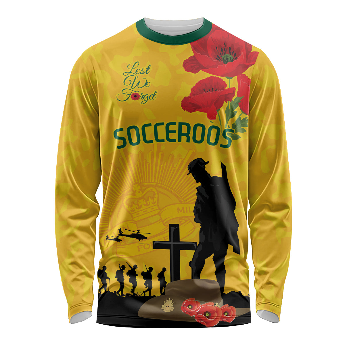 Australia Socceroos Soccer ANZAC Custom Long Sleeve Shirt Gallipoli Soldier With Camouflage Art