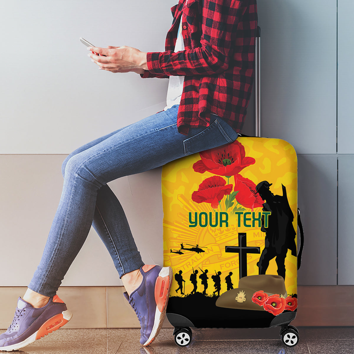Australia Socceroos Soccer ANZAC Custom Luggage Cover Gallipoli Soldier With Camouflage Art