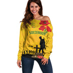 Australia Socceroos Soccer ANZAC Custom Off Shoulder Sweater Gallipoli Soldier With Camouflage Art