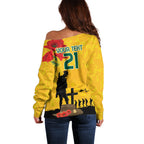 Australia Socceroos Soccer ANZAC Custom Off Shoulder Sweater Gallipoli Soldier With Camouflage Art