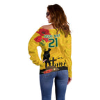 Australia Socceroos Soccer ANZAC Custom Off Shoulder Sweater Gallipoli Soldier With Camouflage Art