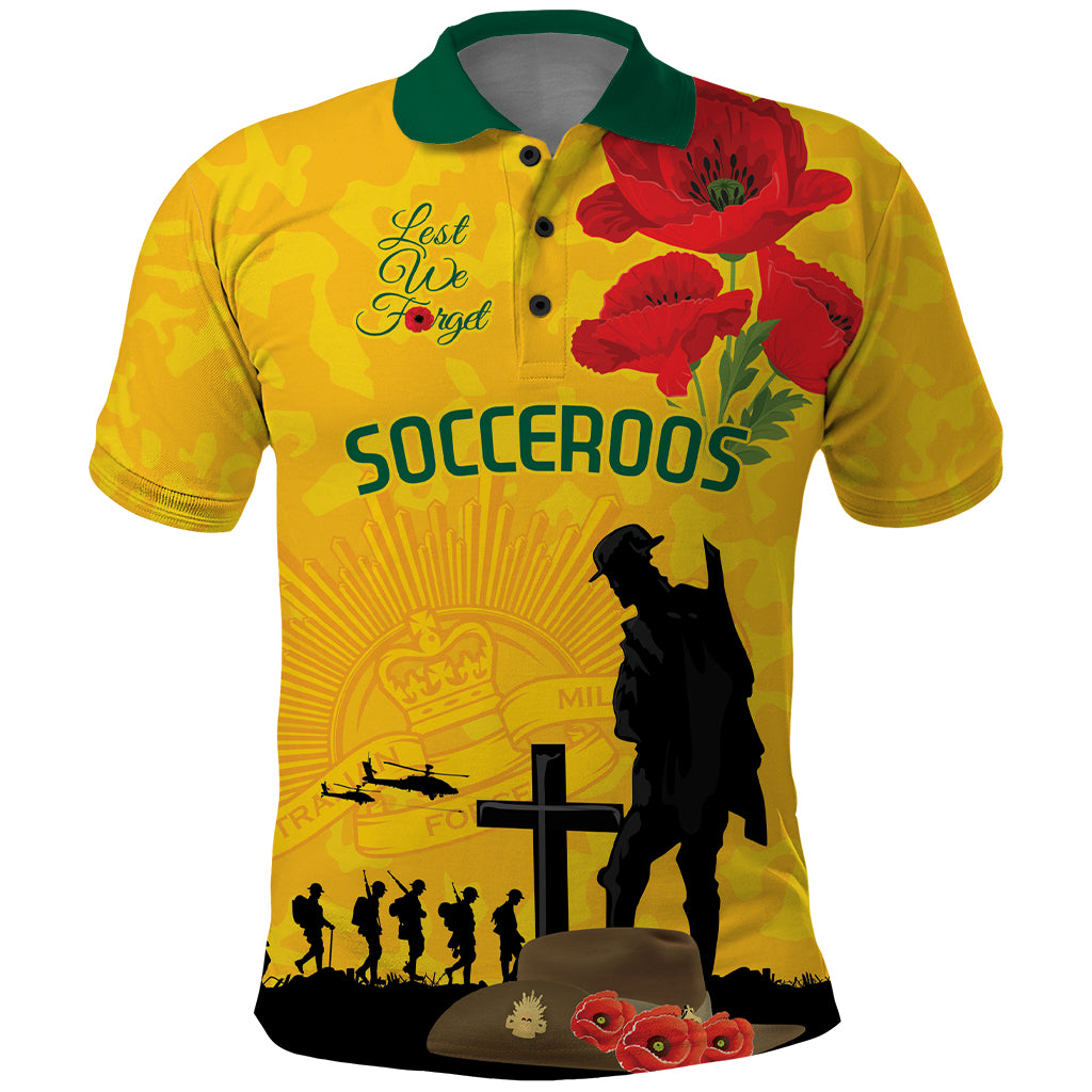 Australia Socceroos Soccer ANZAC Custom Polo Shirt Gallipoli Soldier With Camouflage Art