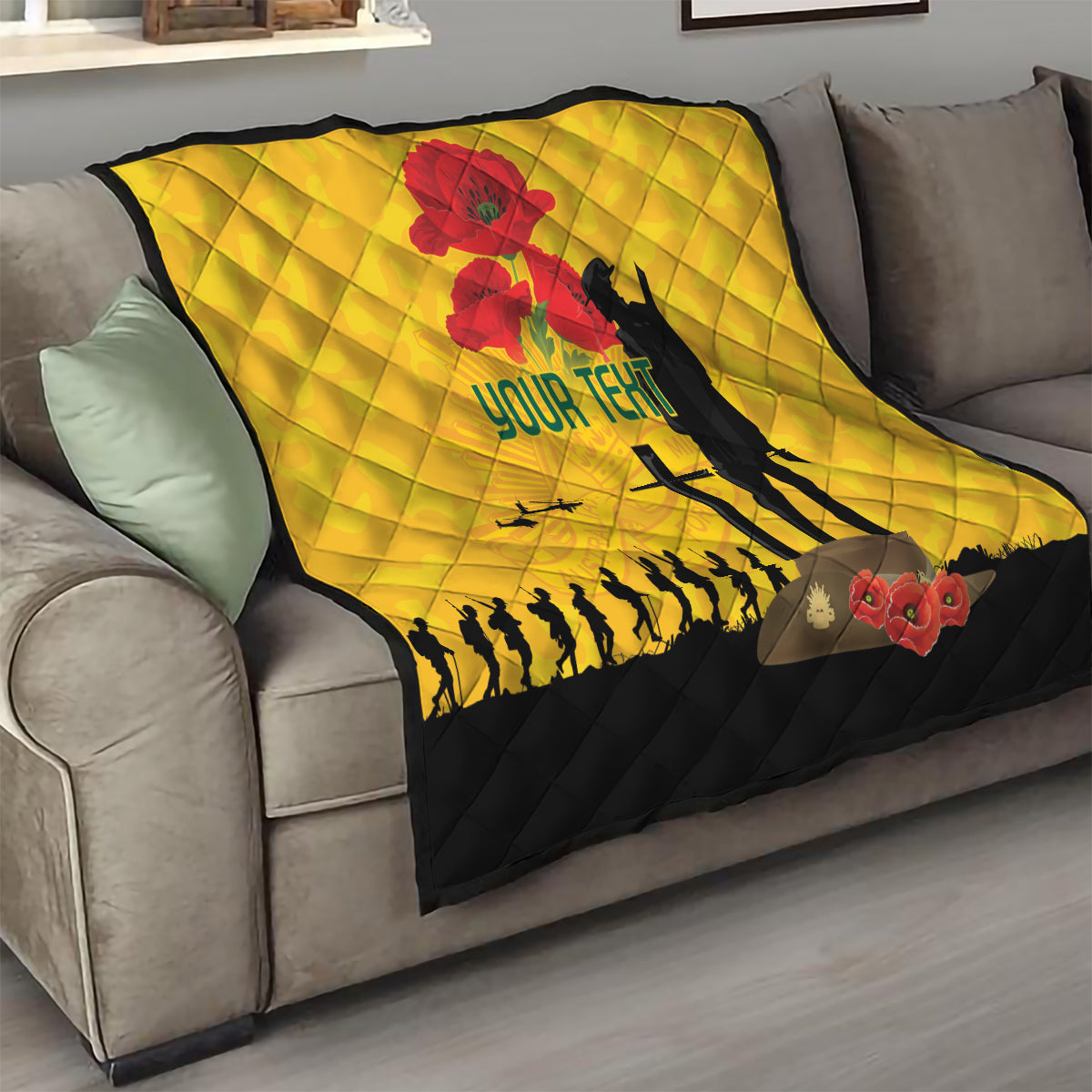 Australia Socceroos Soccer ANZAC Custom Quilt Gallipoli Soldier With Camouflage Art