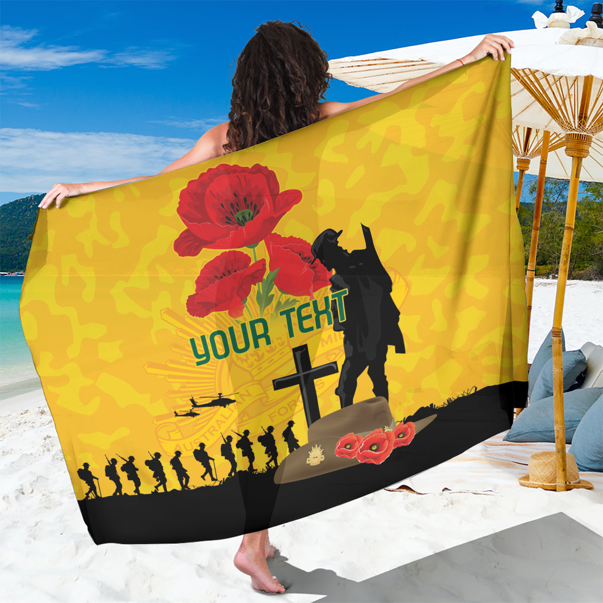 Australia Socceroos Soccer ANZAC Custom Sarong Gallipoli Soldier With Camouflage Art
