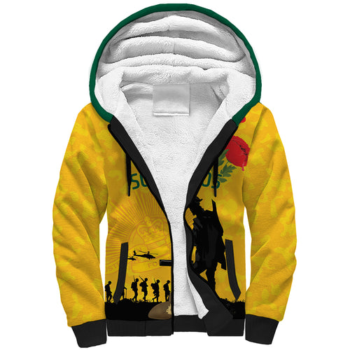Australia Socceroos Soccer ANZAC Custom Sherpa Hoodie Gallipoli Soldier With Camouflage Art