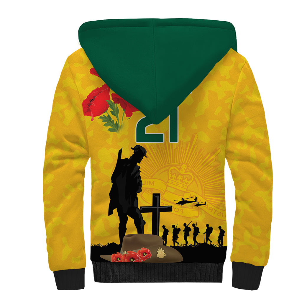 Australia Socceroos Soccer ANZAC Custom Sherpa Hoodie Gallipoli Soldier With Camouflage Art