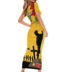 Australia Socceroos Soccer ANZAC Custom Short Sleeve Bodycon Dress Gallipoli Soldier With Camouflage Art